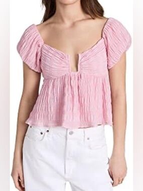 Illa Illa pleated pink on/off the shoulder baby doll blouse
